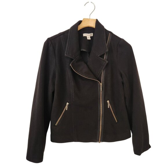 Coldwater Creek Jackets & Blazers - Coldwater Creek Black Cotton Moto Jacket Blazer Comfy Casual Fall Glam Edgy